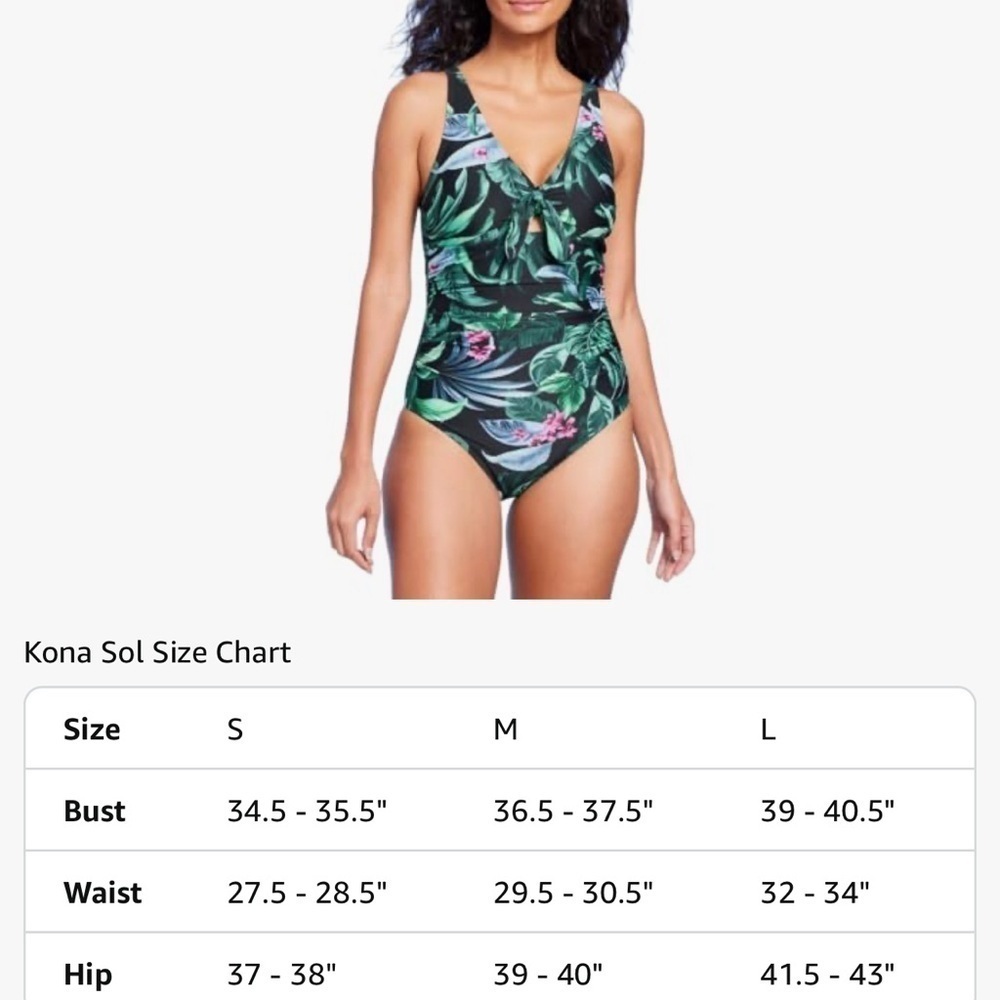Kona Sol Women's Full Coverage Tummy Control Tie-Front One Piece Swimsuit SZ M - Picture 3 of 5